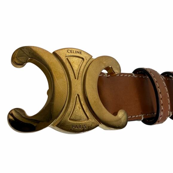 Celine Triomphe Belt 25mm Taurillon Leather Tan Brown Size 70